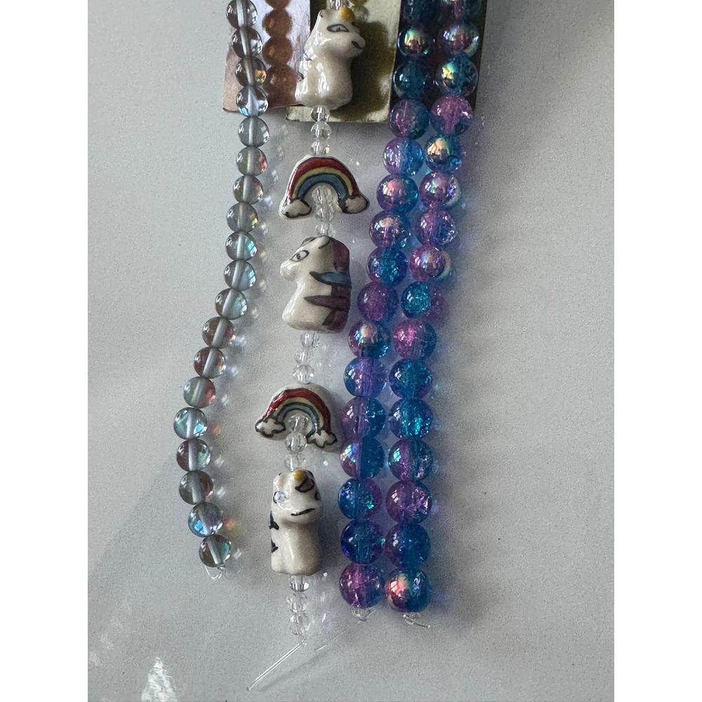 Bead Landing Glass Beads Bundle Unicorn Rainbow Iridescent Blue Purple 3 Strands - Picture 9 of 10